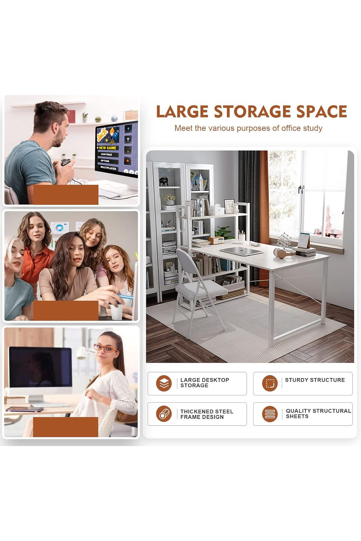 NEXIFY-Computer Desk Table with Shelves 120x48cm, 4 Tier Study Table with Bookshelf Desk Storage 9