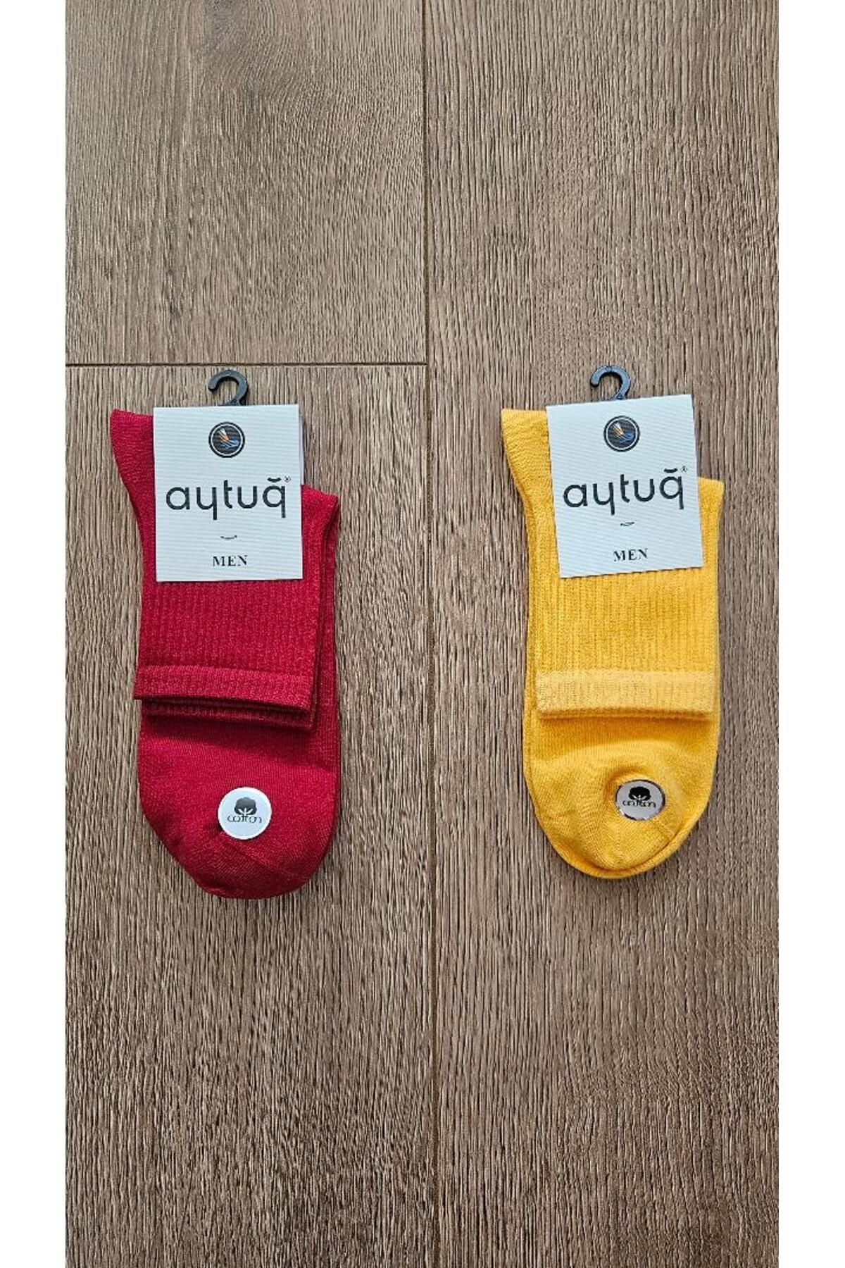 Aytuğ Aytuğ Erkek Yaz Sezonu 2 ÇİFT Pamuk-Cotton ( SARI-KIRMIZI ) Konç Çorap - 11103-2