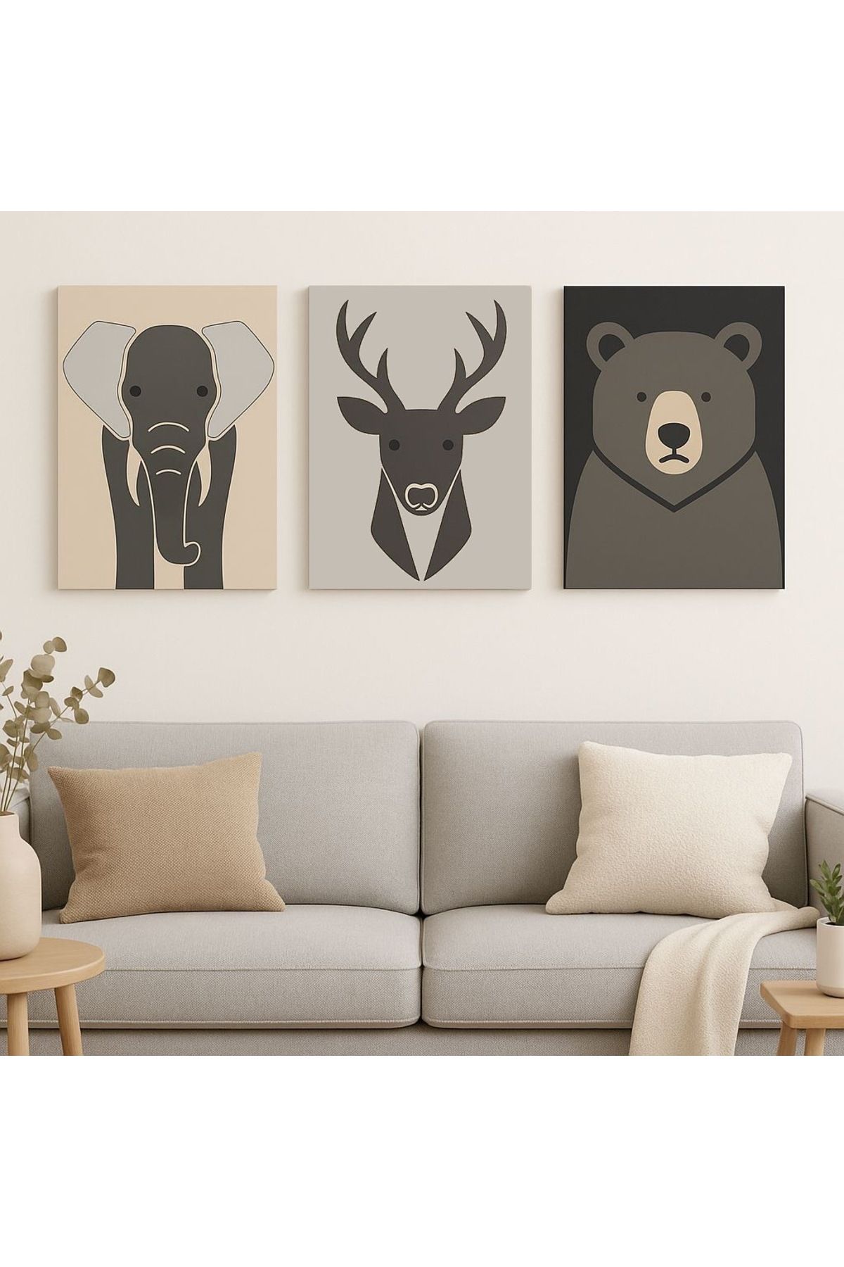 Artella Tablo Minimal Hayvan Figürlü 3’lü MDF Lazer Kesim Duvar Tablosu - 25x35 cm