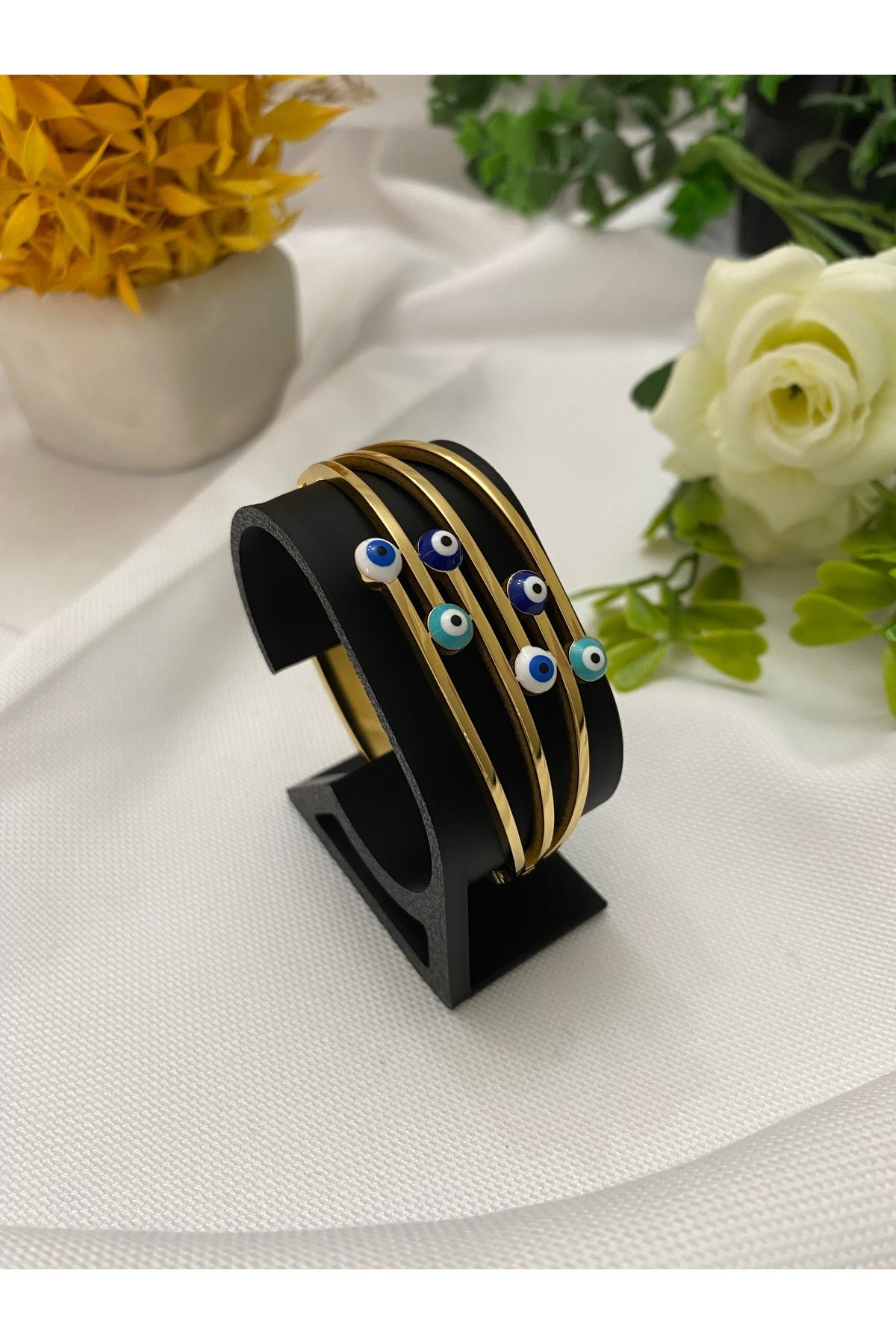asem jewelry ÇELİK NAZAR BONCUK DETAYLI KELEPÇE BİLEKLİK