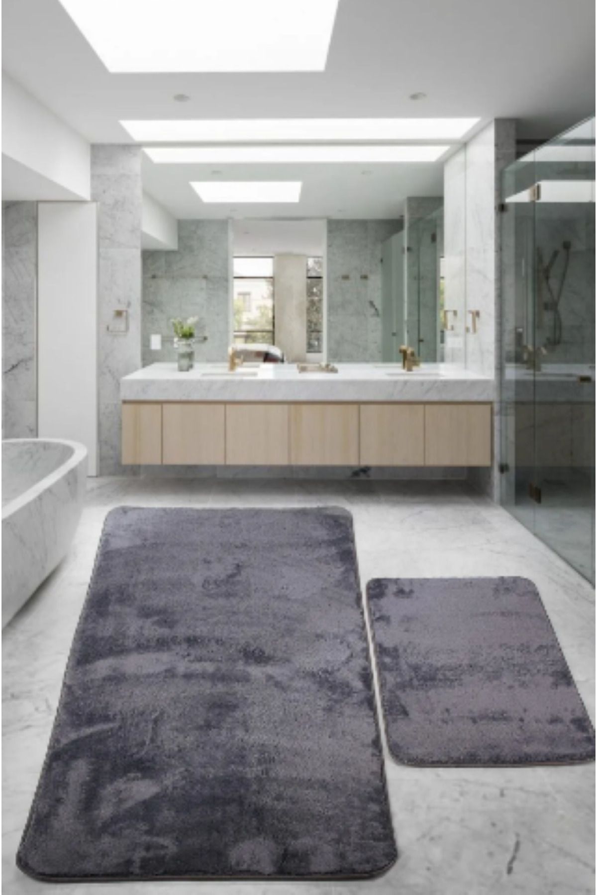 SERİA HALI Antrasit 80x150 50x80 Cm Büyük Ebat 2'li Banyo Paspası Seti Kaymaz Taban Klozet Takımı