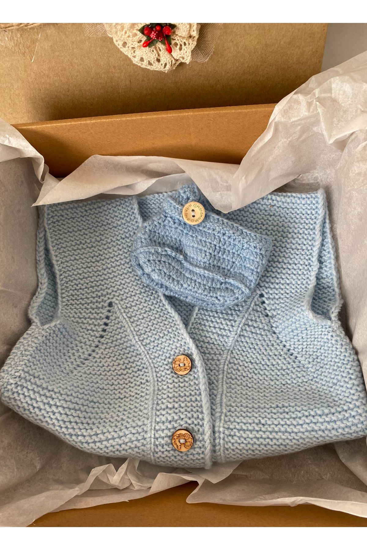 tiny wood El Örgüsü Yumuşak Bebek Yelek ve Patik Seti 3-12 Ay | Yenidoğan Bebek Hediyesi Unisex