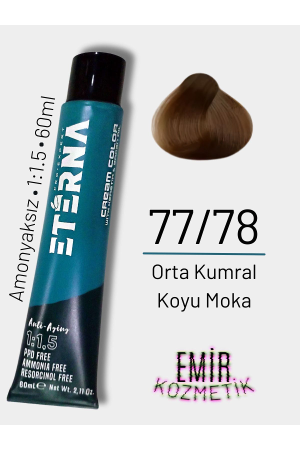 ETERNA Amonyaksız Doğal Saç Boyası - 77/78 Orta Kumral Koyu Moka