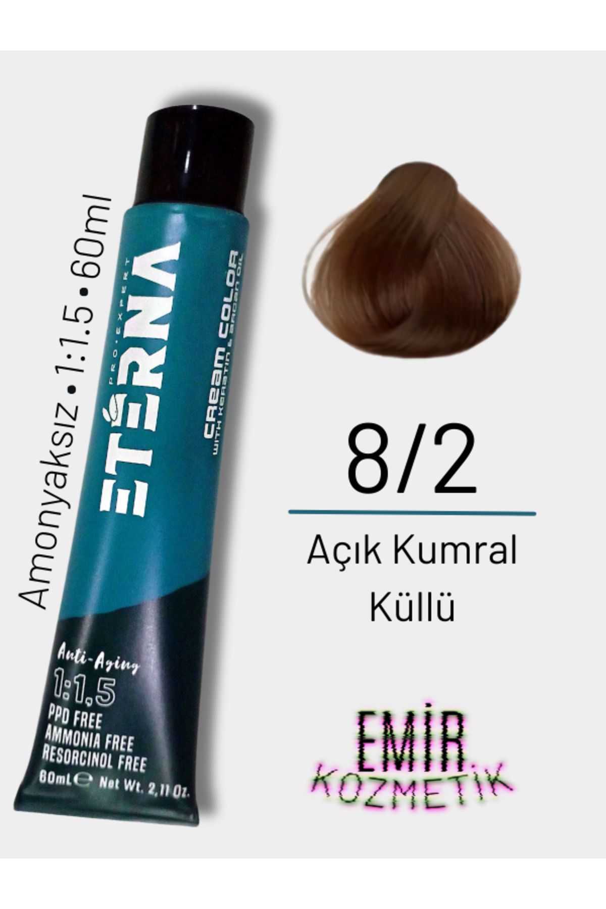 ETERNA Amonyaksız Doğal Saç Boyası - 8/2 Açık Kumral Küllü