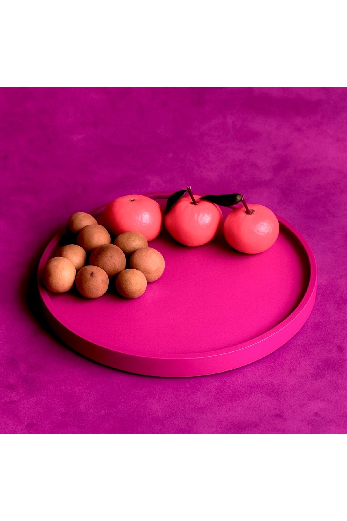 Omerella Dekoratif , Mum, Saksı Ve Takı Tabağı, Mumluk, Organizer Tabak, Kase, Vazo 21cm Fuşya