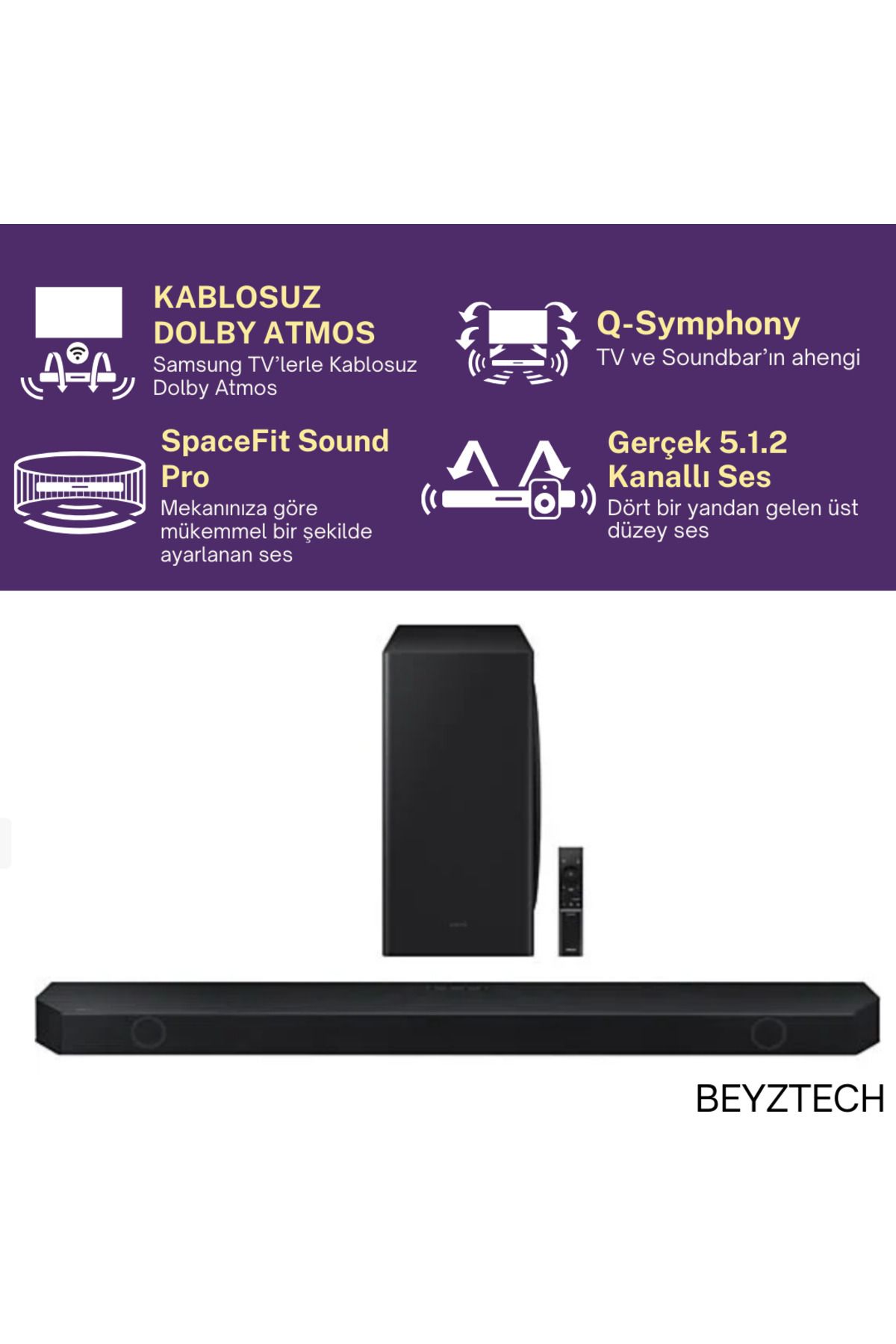 Samsung PREMIUM Kablosuz Bağlantılı Q-Symphony Teknolojili 5.1.2 Kanal Gelişmiş Ses 3D Ses Deneyimi