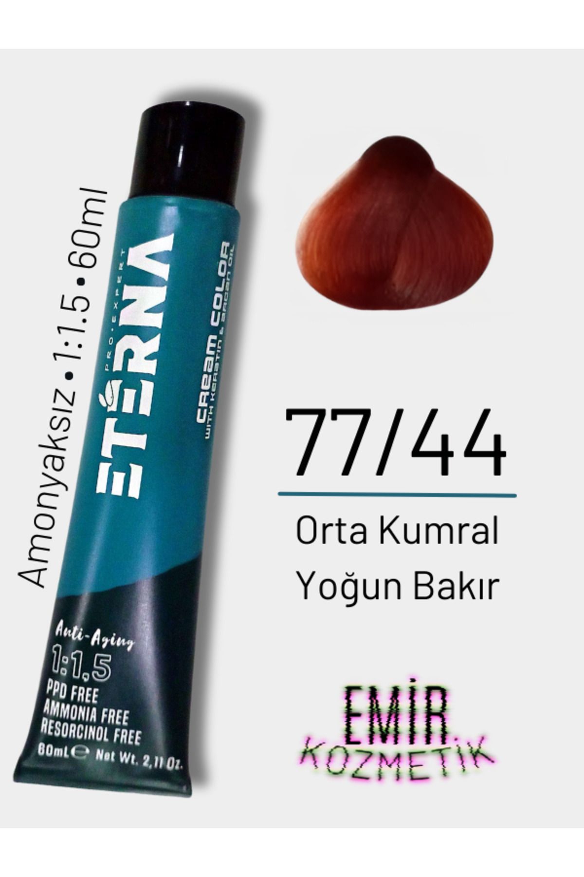ETERNA Amonyaksız Doğal Saç Boyası - 77/44 Orta Kumral Yoğun Bakır