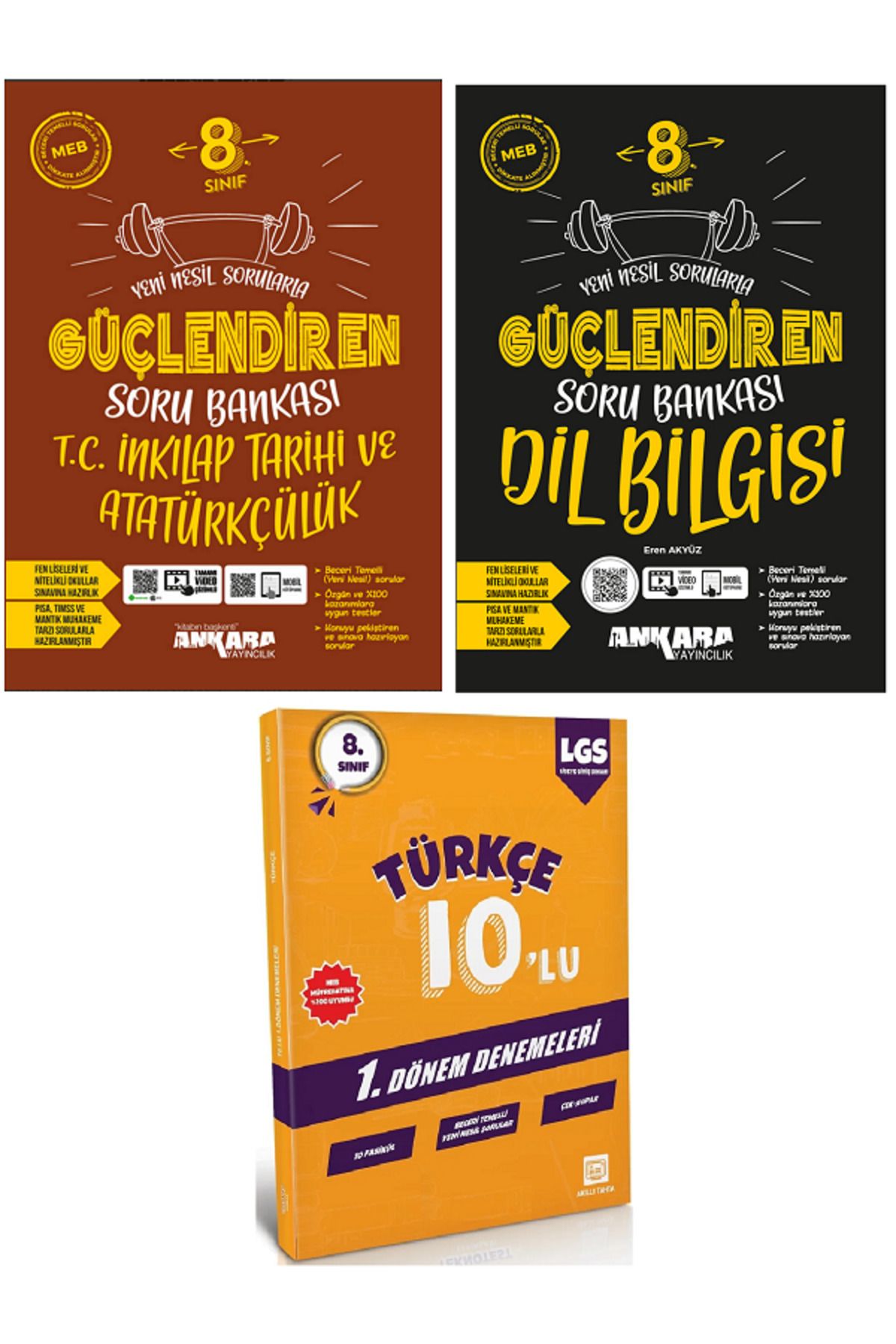 Ankara Yayıncılık 8.Sınıf Ankara Güçlendiren İnkılap Tarihi + Dil Bilgisi Soru Bankası + 10'Lu Türkçe Deneme Hediye