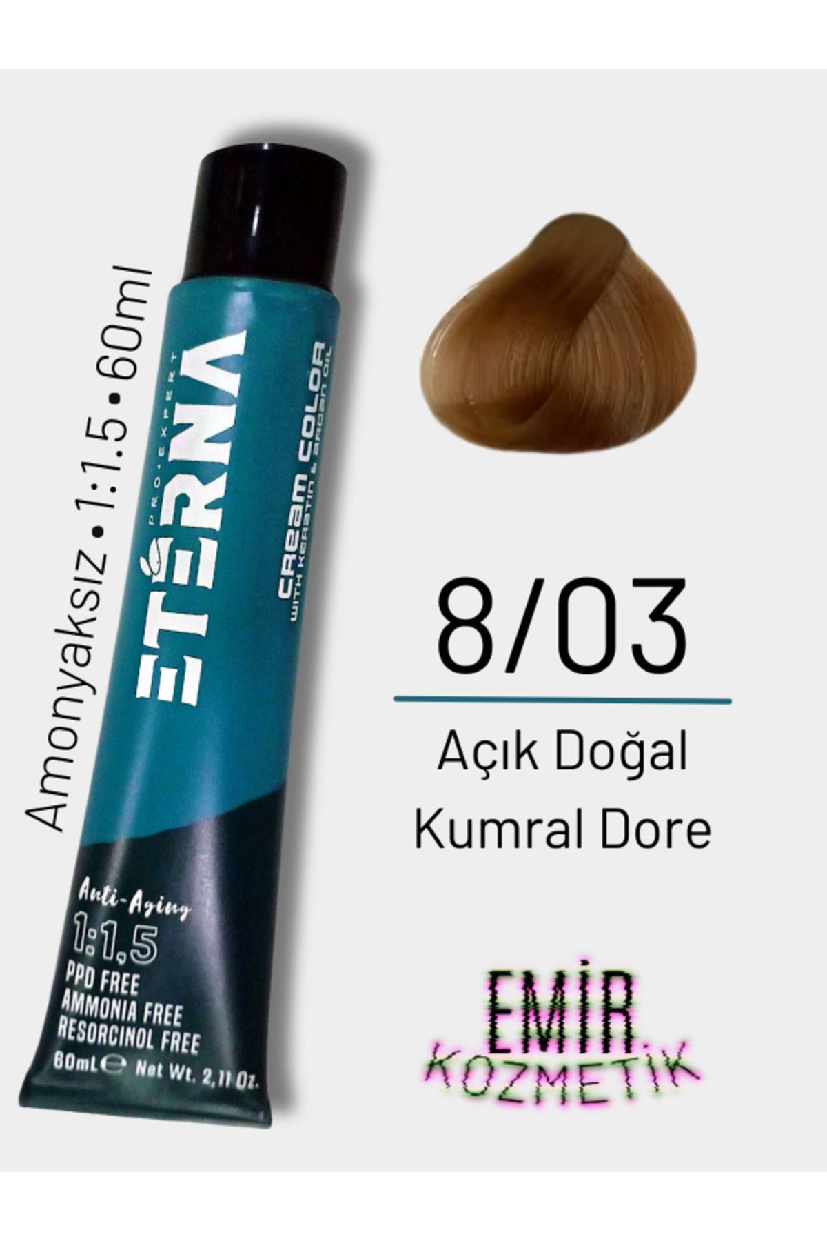 ETERNA Amonyaksız Doğal Saç Boyası - 8/03 Açık Doğal Kumral Dore