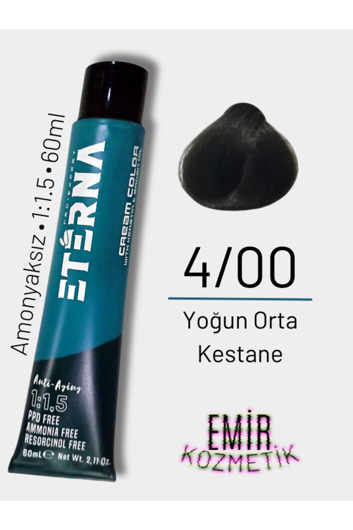 ETERNA Amonyaksız Doğal Saç Boyası - 4/00 Yoğun Orta Kestane
