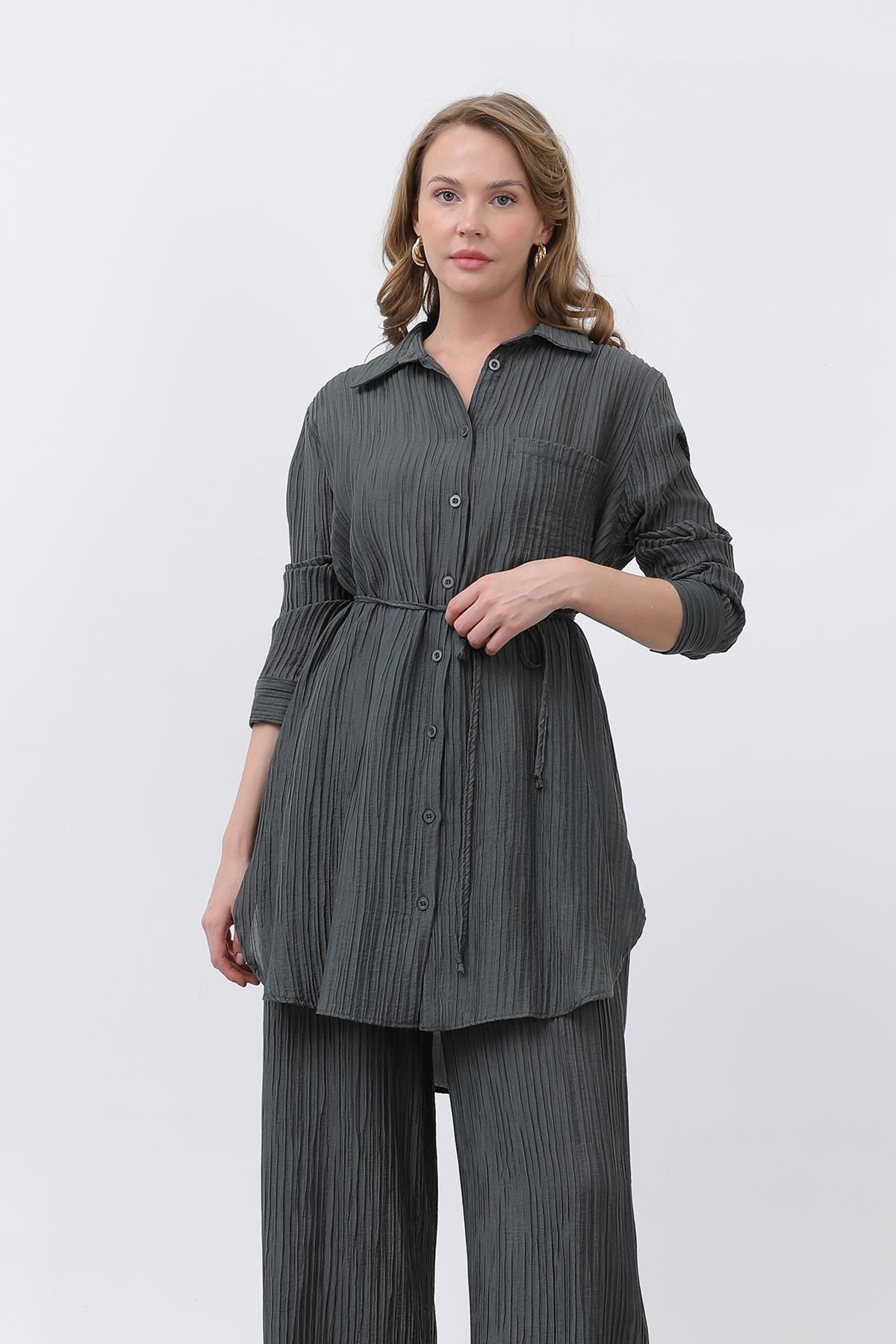 Puane Kadın Beli Kuşaklı Pantolonlu Takım 14336TKS