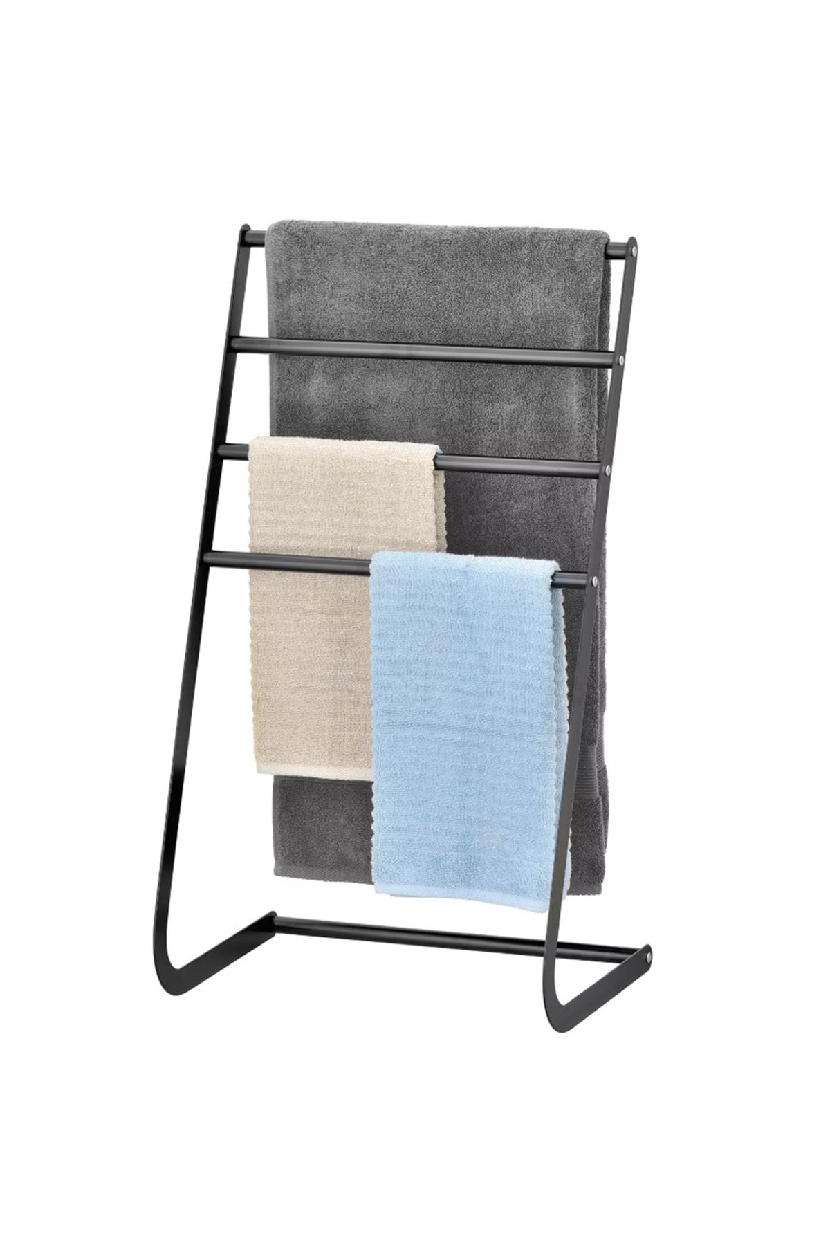 mazory decor Serbest duran siyah metal havlu askısı standı, 4 katlı banyo havlu askısı standı