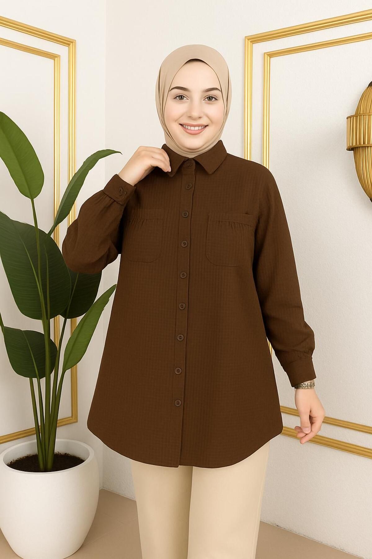 sd butique Tunik Gömlek - Cepli Düğmeli - Tesettür Uyumlu Gündelik Şıklık - Uzun Kollu