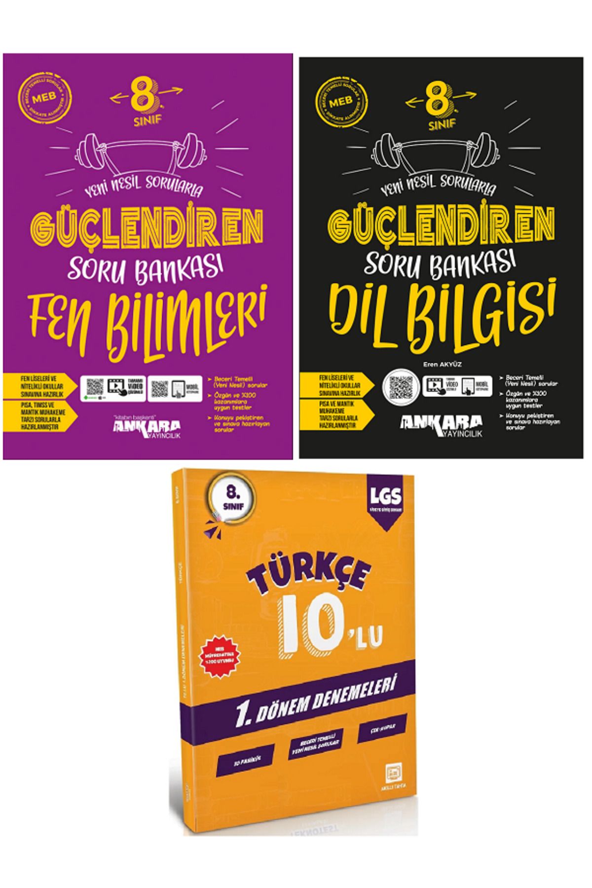 Ankara Yayıncılık 8.Sınıf Ankara Güçlendiren Fen Bilimleri + Dil Bilgisi Soru Bankası + 10'Lu Türkçe Deneme Hediye