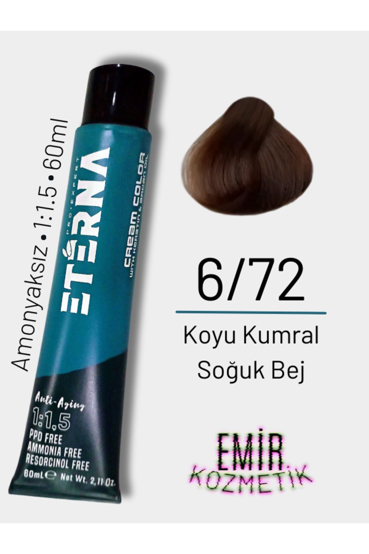 ETERNA Amonyaksız Doğal Saç Boyası - 6/72 Koyu Kumral Soğuk Bej