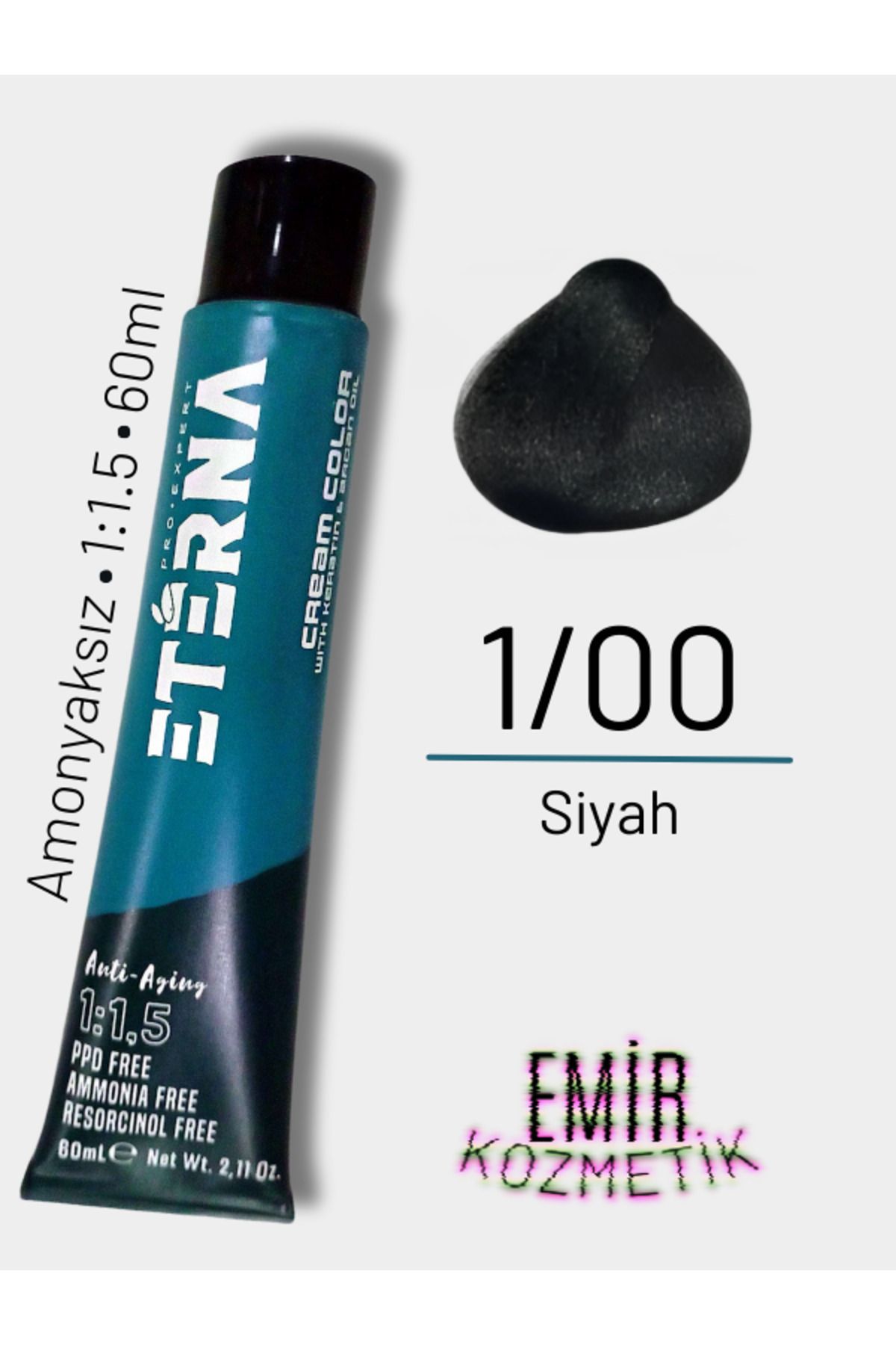 ETERNA Amonyaksız Doğal Saç Boyası - 1/00 Siyah