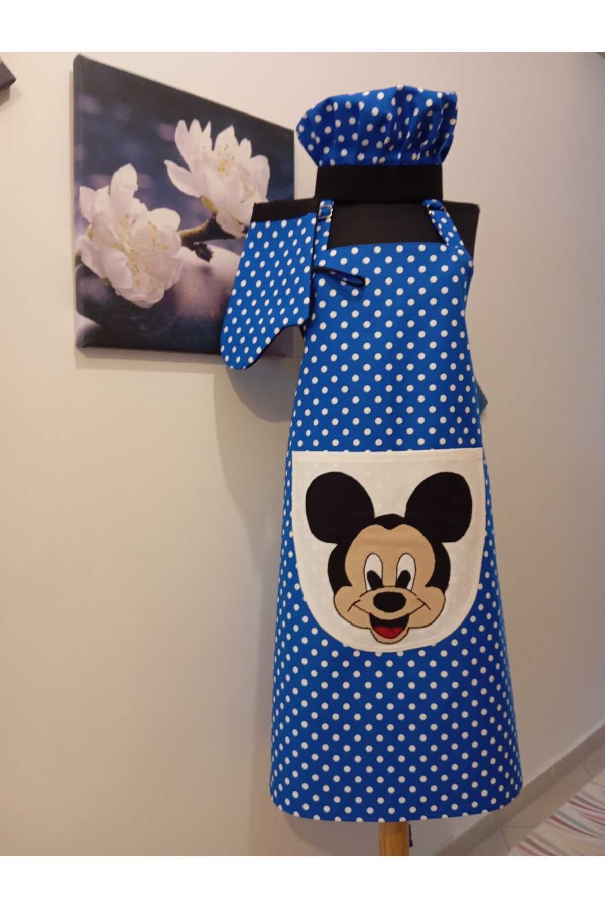 Sosyal Terzi Mickey Mouse Tasarımlı Yetişkin Mutfak Önlüğü Seti