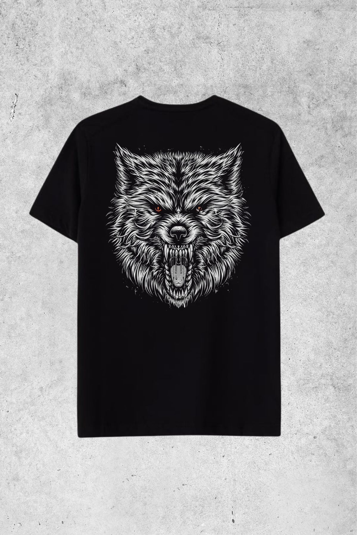 MOLICO basic unisex sıfır yaka kısa kollu BEYAZ KURT DESENLİ SIRT BASKILI OVERSİZE Tshirt