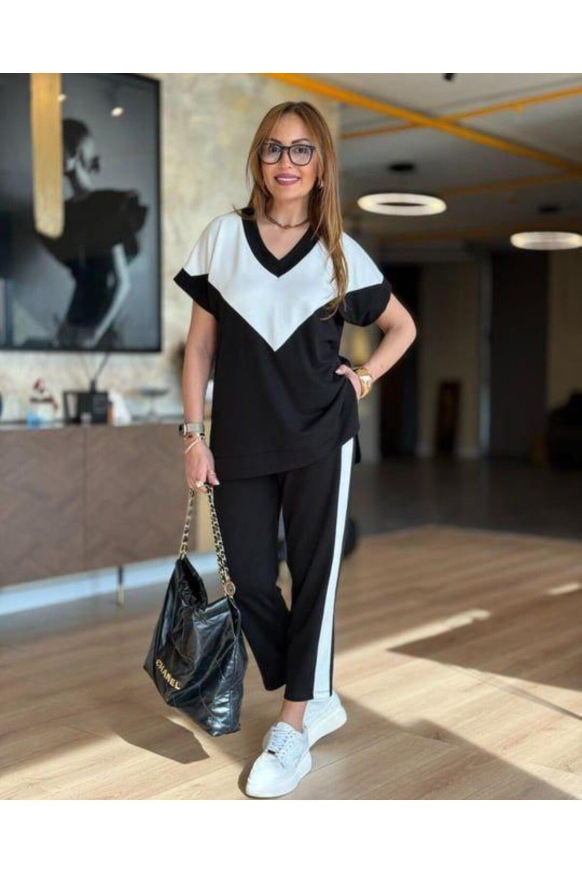 Butik V Yaka Garnili Modal Kumaş Alt Üst İkili Takım