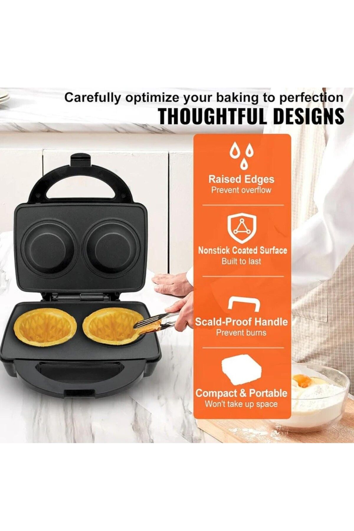 sonashi-Dual Waffle & Cone Maker, Non-Stick, Cool Touch, Easy Clean, Belgian Waffles, Snacks, Cookies 4