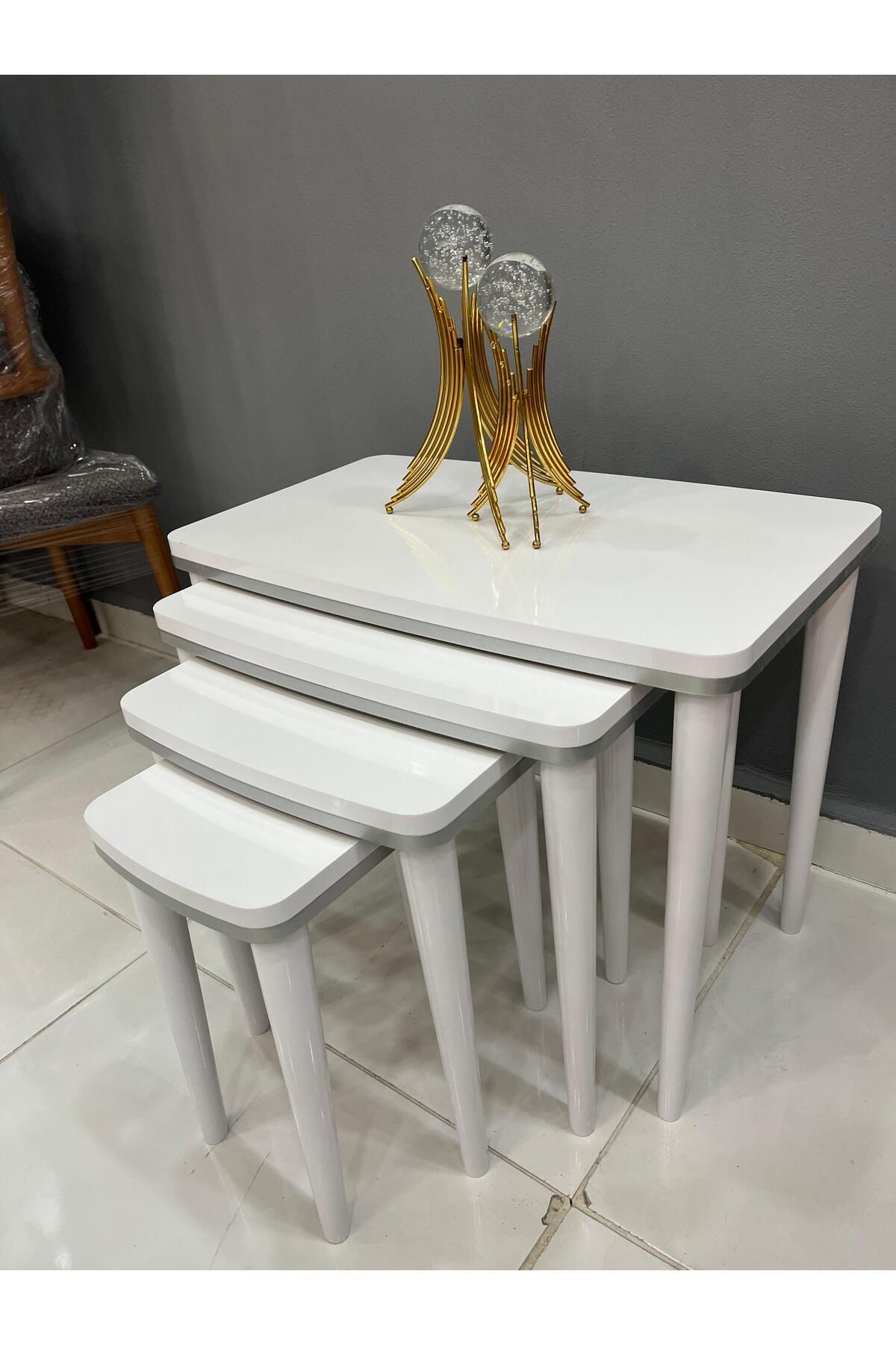 A S T HOME Beyaz Çift Katlı Zigon Sehpa
