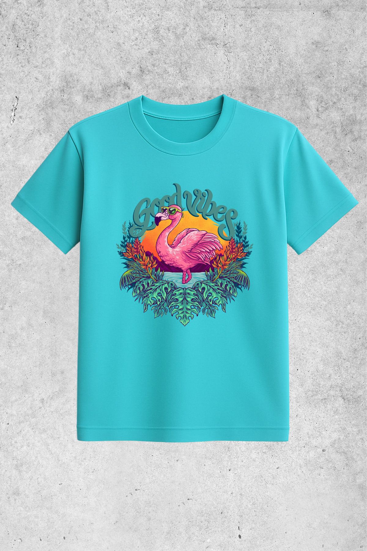 MOLICO basic unisex sıfır yaka kısa kollu FLAMİNGO BASKILI Tshirt