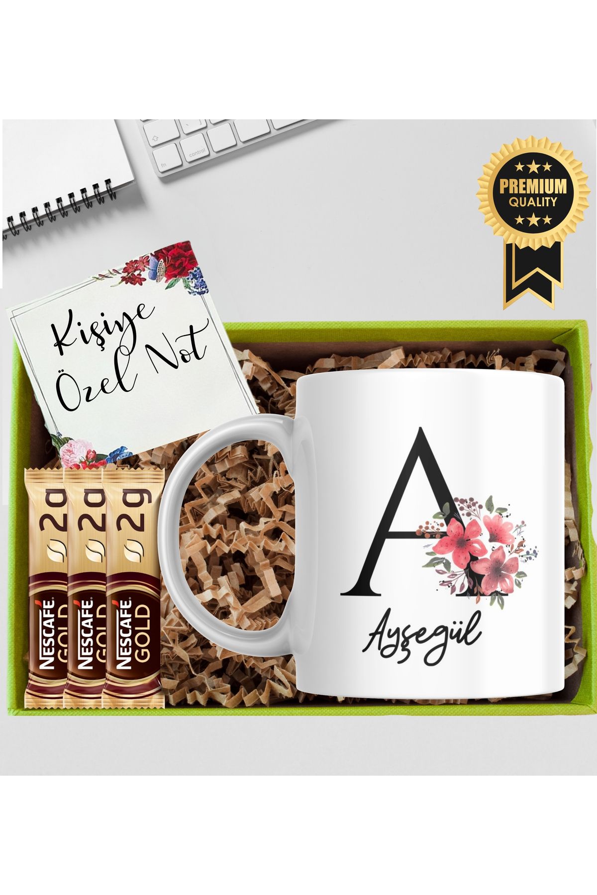 DEARMUG Kırmızı Kişiye Özel A Harfli İsimli Beyaz Kupa Bardak Kahve Hediye Seti