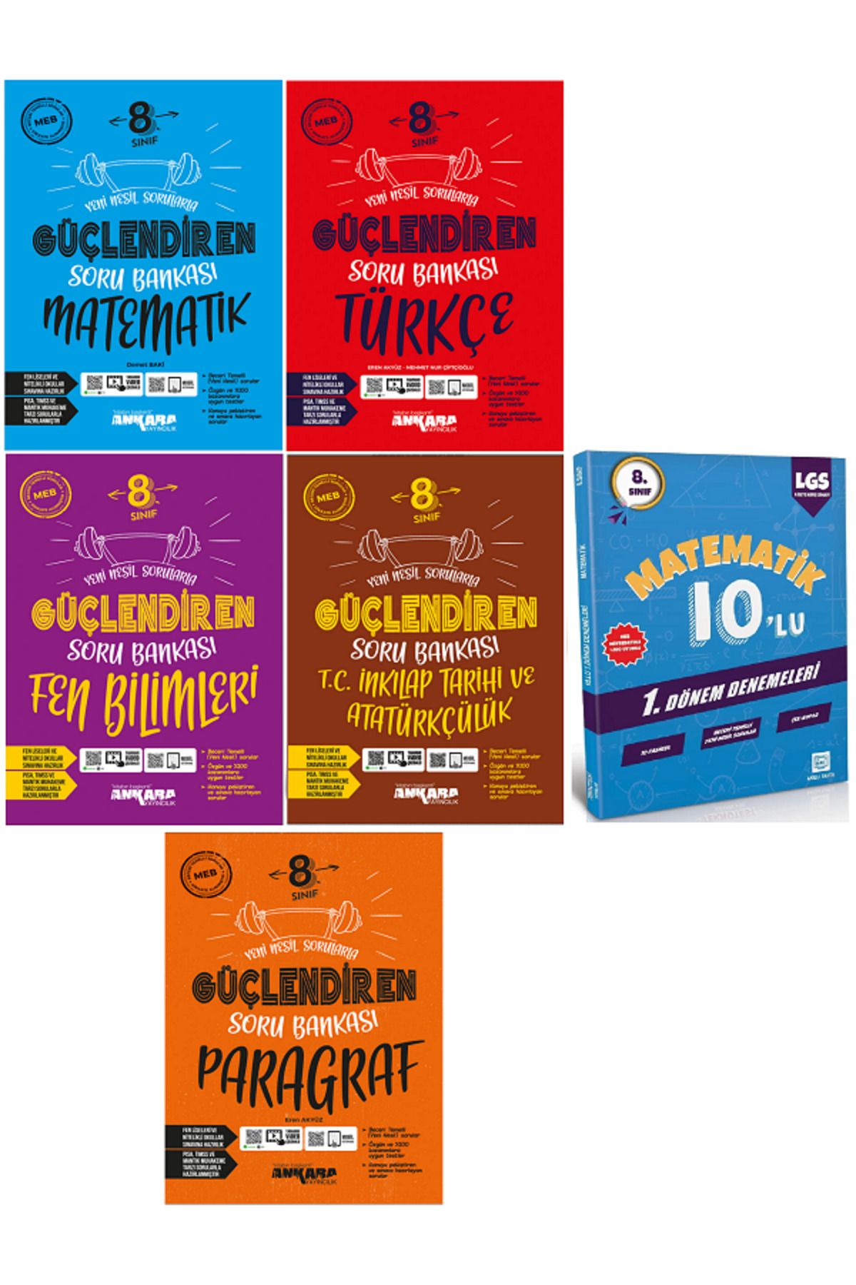 Ankara Yayıncılık 8.Sınıf Ankara Güçlendiren Matematik + Paragraf Soru Bankası / 10'Lu Matematik Deneme HEDİYE 6 KİTAP