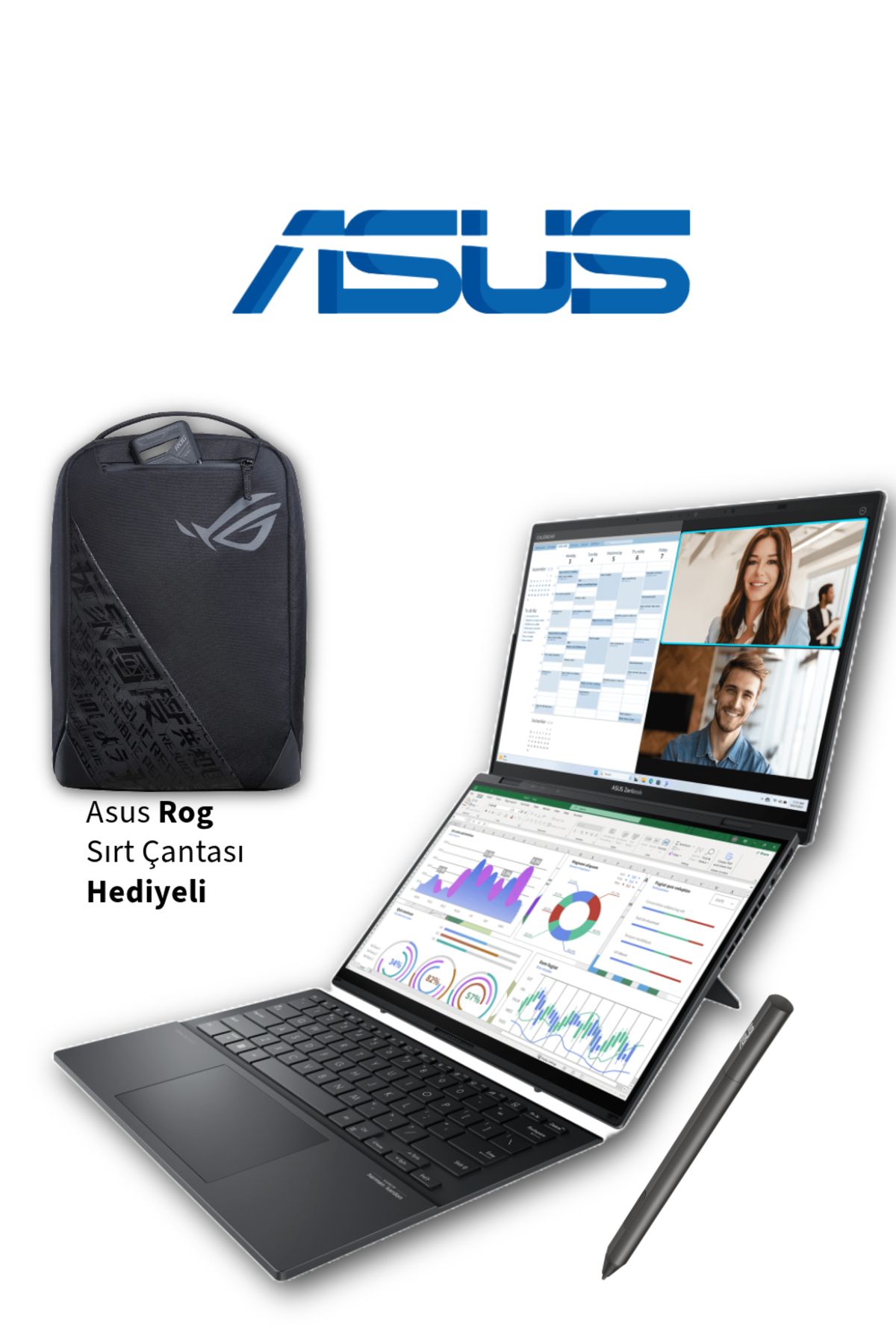 ASUS Zenbook Duo 120hz 0.2ms 3k (2880 X 1800) Çift Oled - Intel® Evo™ Core™ Ultra I9 285h 32gb Ram