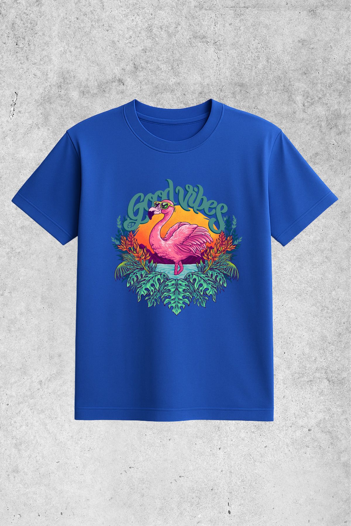 MOLICO basic unisex sıfır yaka kısa kollu FLAMİNGO BASKILI Tshirt