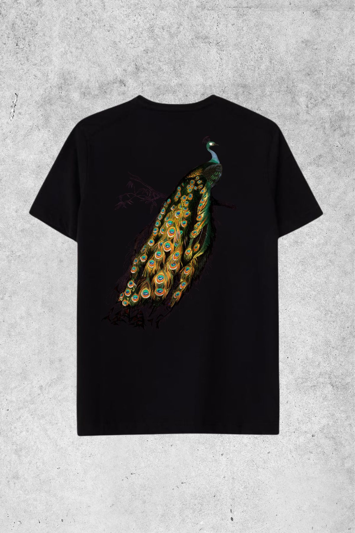 MOLICO basic unisex sıfır yaka kısa kollu TAVUSKUŞU DESENLİ SIRTI BASKILI OVERSİZE Tshirt