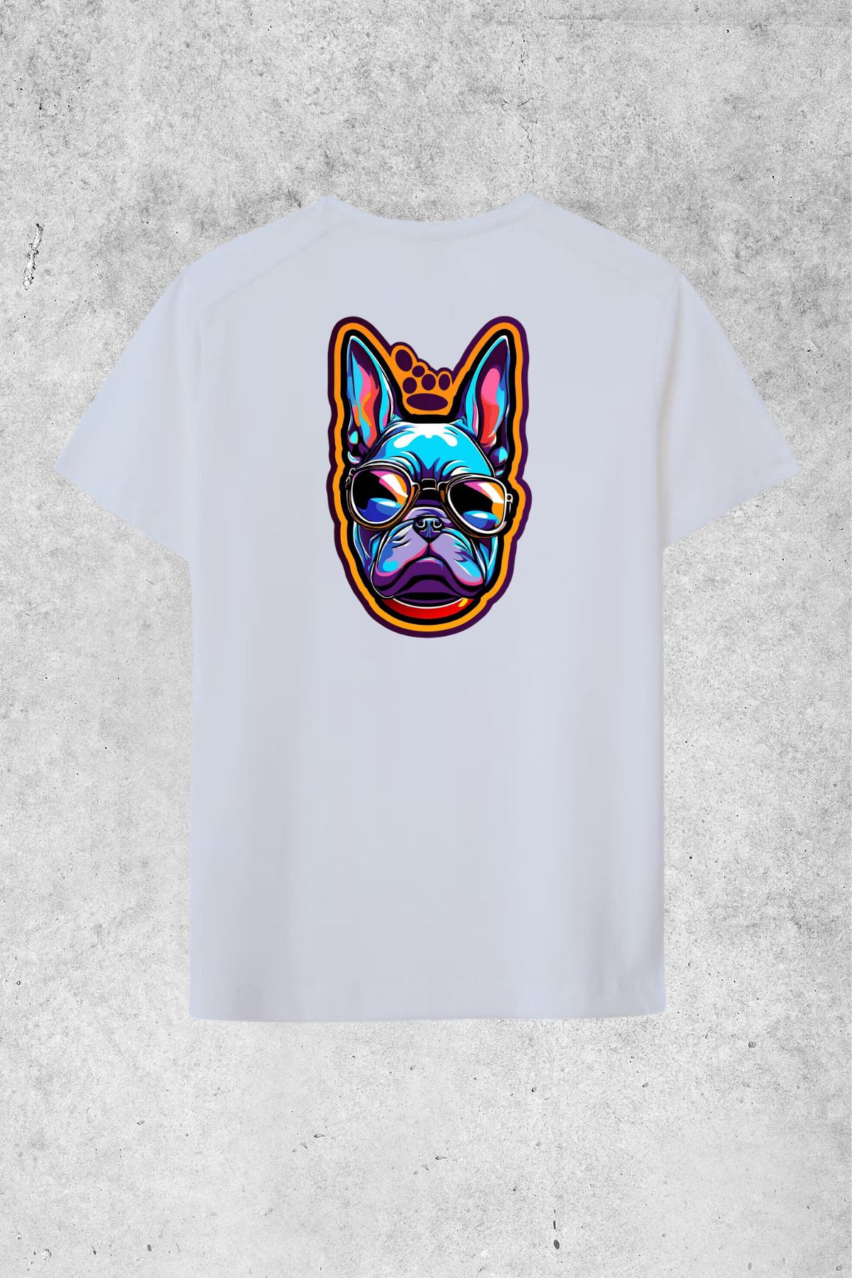 MOLICO basic unisex sıfır yaka kısa kollu FRENCH DOG DESENLİ SIRTI BASKILI OVERSİZE Tshirt