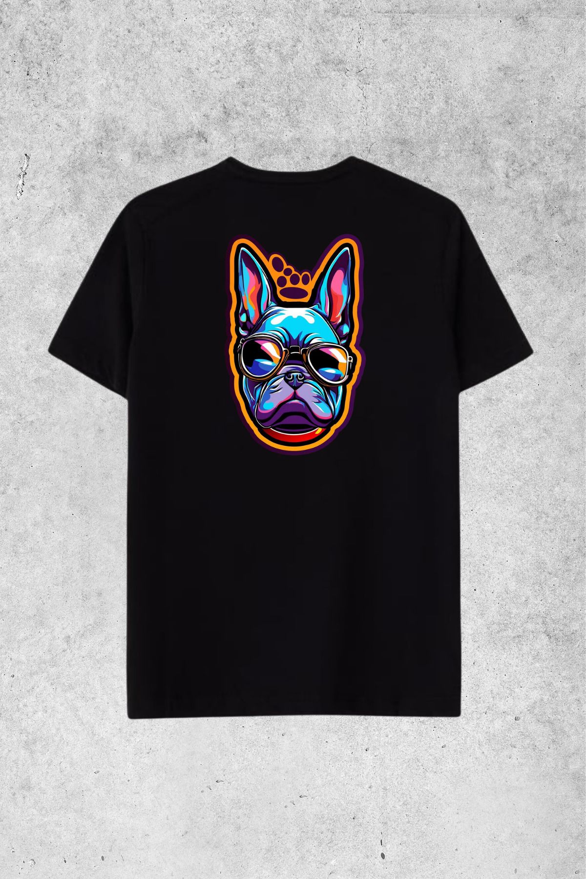 MOLICO basic unisex sıfır yaka kısa kollu FRENCH DOG DESENLİ SIRTI BASKILI OVERSİZE Tshirt