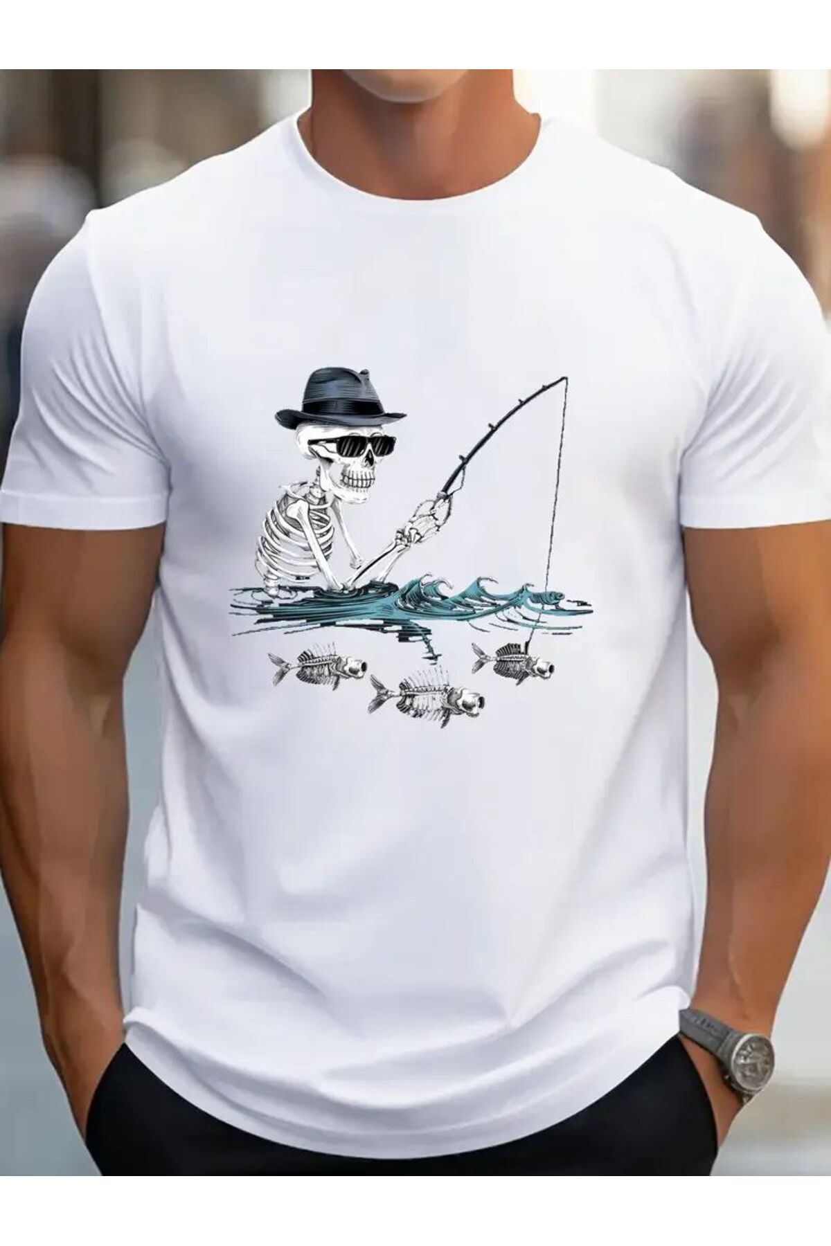ship master Kafatası Balıkçılık Baskılı Erkek Tişört – Yazlık, Pamuklu, Rahat, Kısa Kollu
