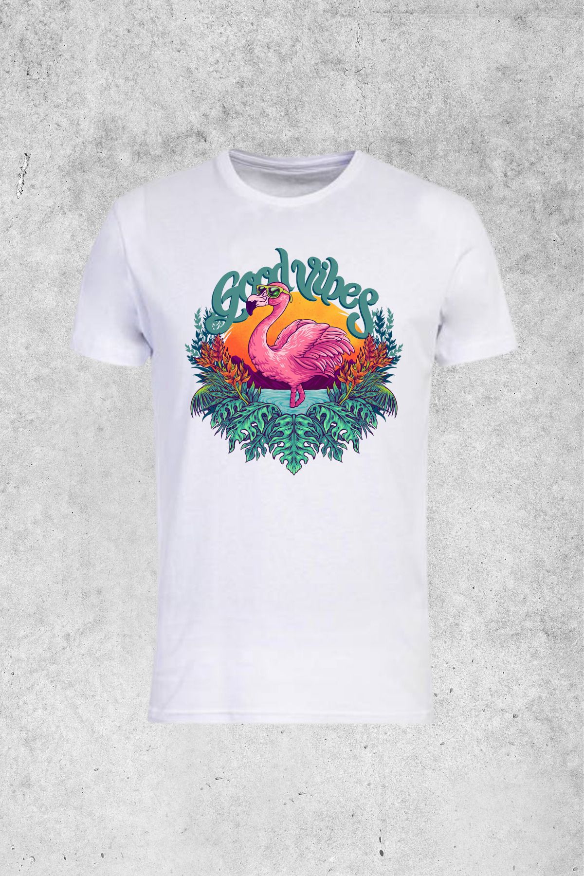 MOLICO basic unisex sıfır yaka kısa kollu FLAMİNGO BASKILI Tshirt