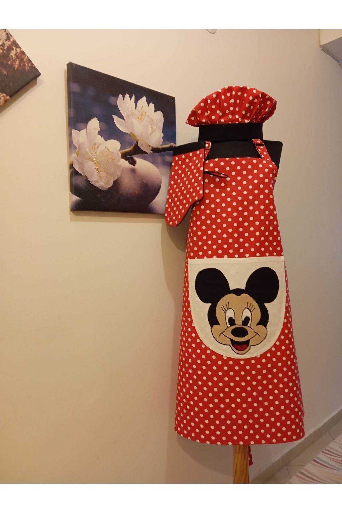Sosyal Terzi Minnie Mouse Tasarımlı Yetişkin Mutfak Önlüğü Seti