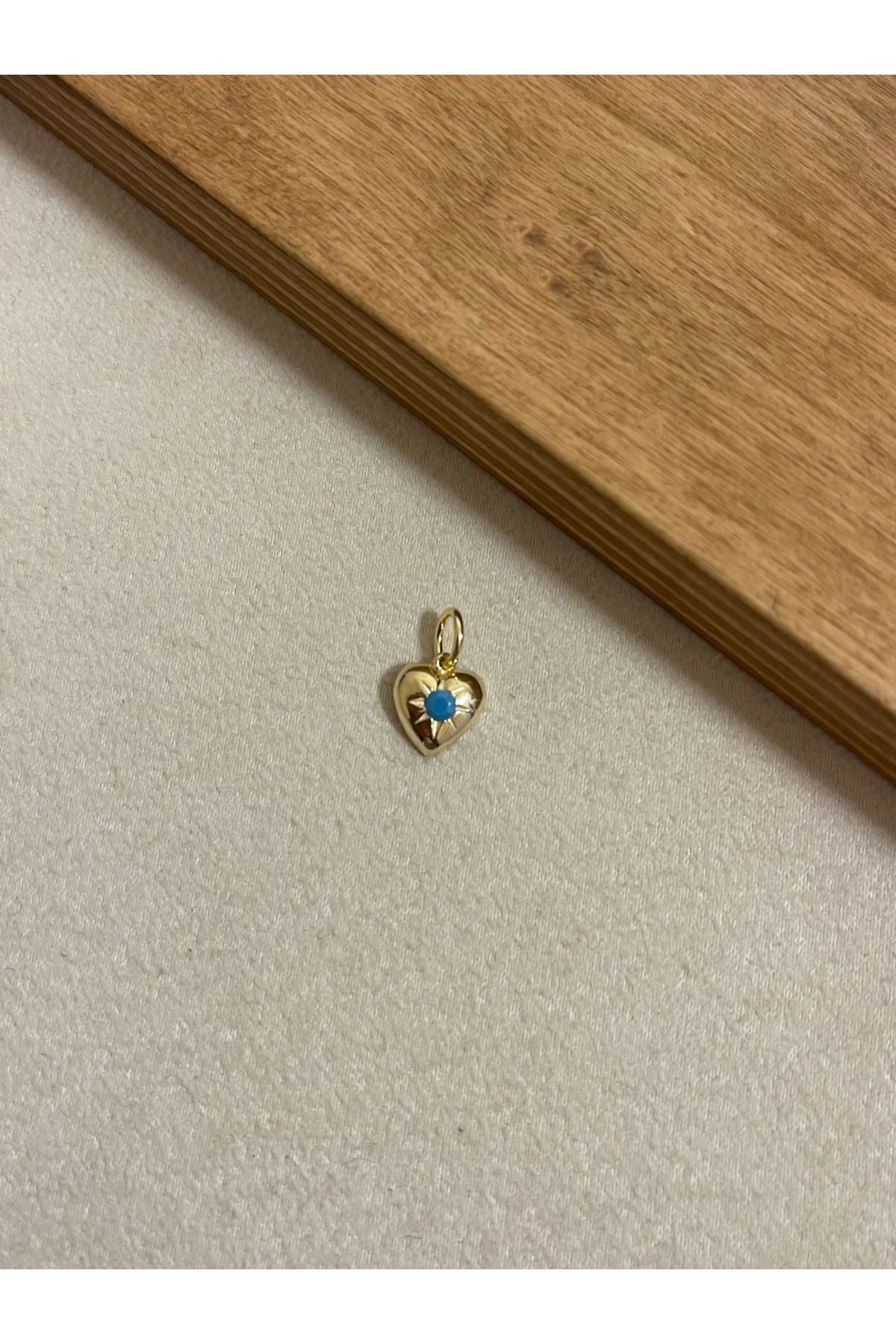 Rupen Kraft 925 Ayar Gümüş Gold Renk Firuze Taşlı Kalp Model Kolye Ucu