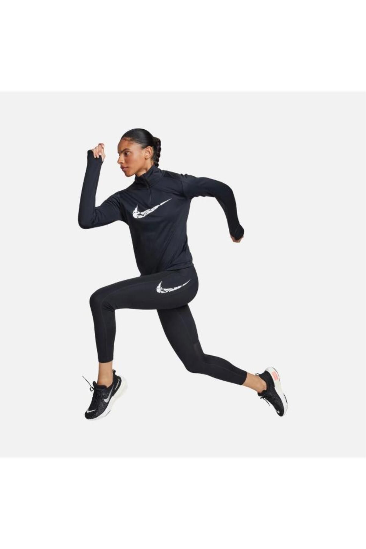 Nike Dri-Fit Fast Printed Swoosh Logo HBR Mid-Rise 7/8 Running Kadın spor koşu Tayt