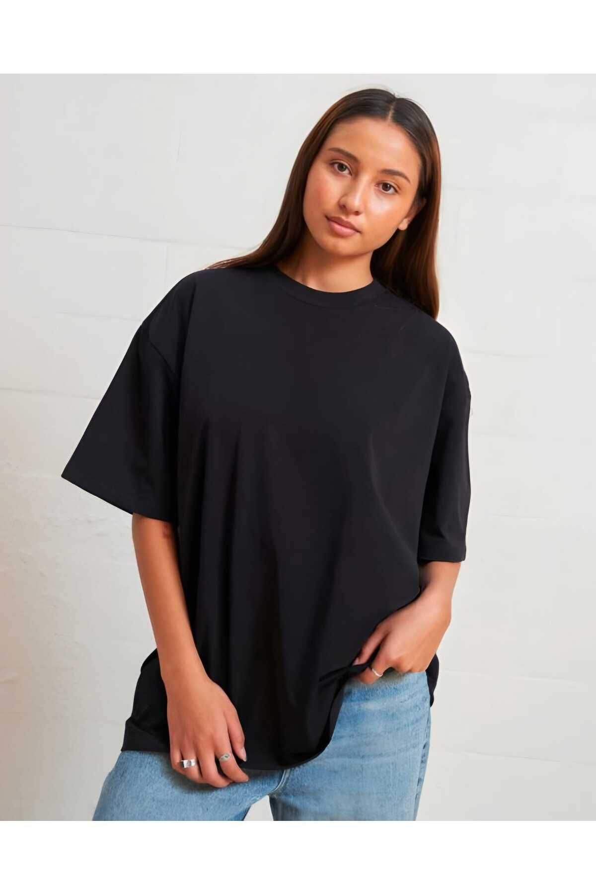 MODA Oversize/Geniş Kesim Pamuk Kısa Kollu Basic T-Shirt