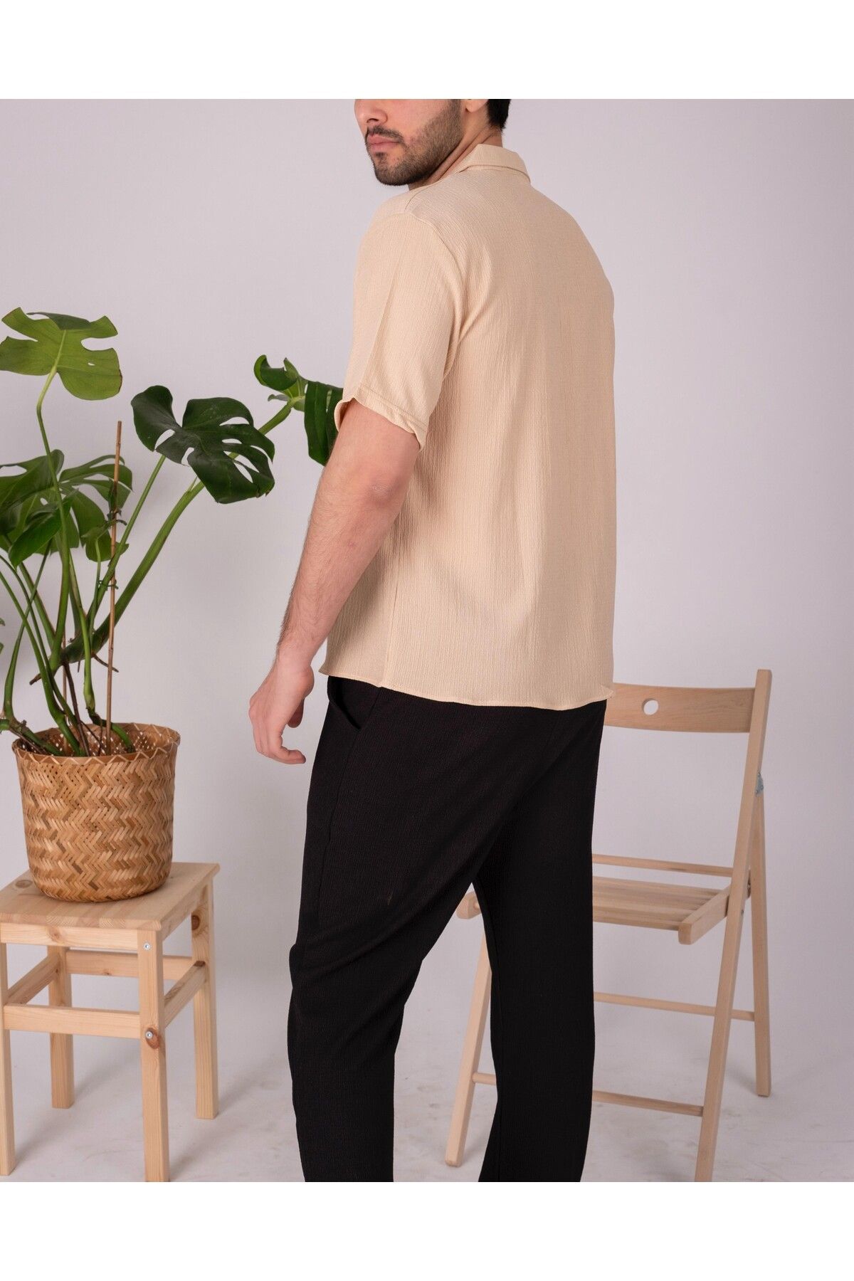 JAMPY Erkek Keten Gömlek Takım Özel Üretim Ferah Oversize Bürümcük Kumaş Alt Üst Gömlek Jogger Takım