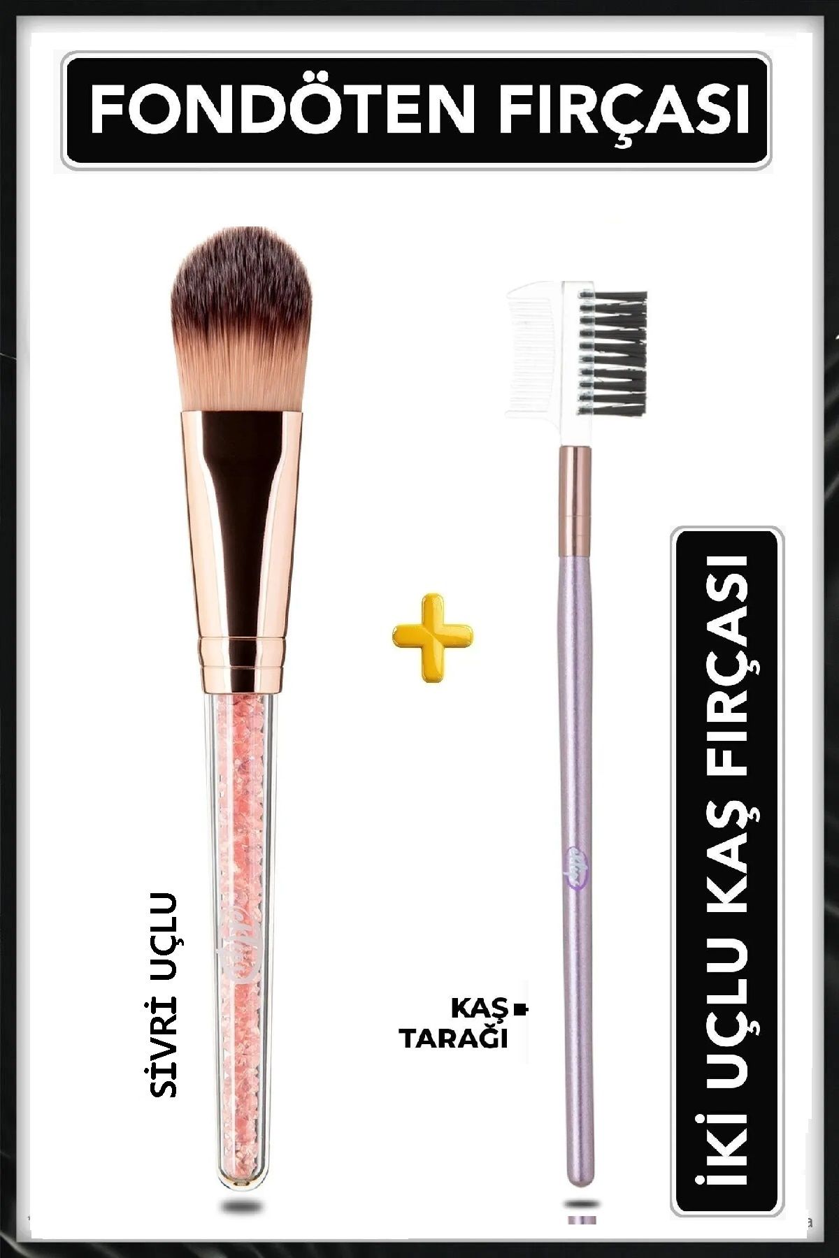 eklips Sivri Uçlu Fondöten Fırçası + Çift Taraflı Kaş Fırçası ve Kaş Tarağı 2'li Set