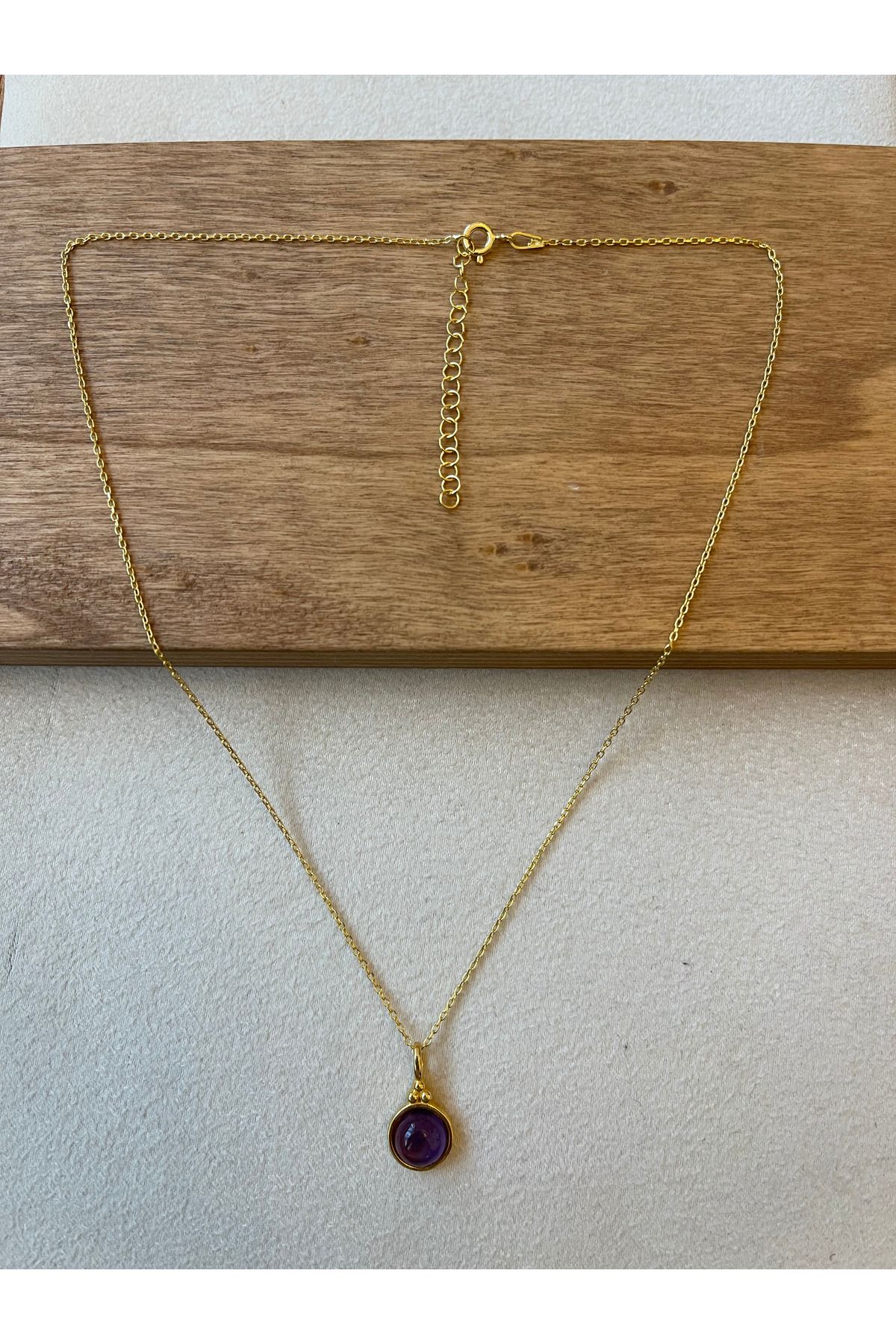 Rupen Kraft 925 Ayar Gümüş Gold Renk Firuze Taşlı Zincirli Kolye