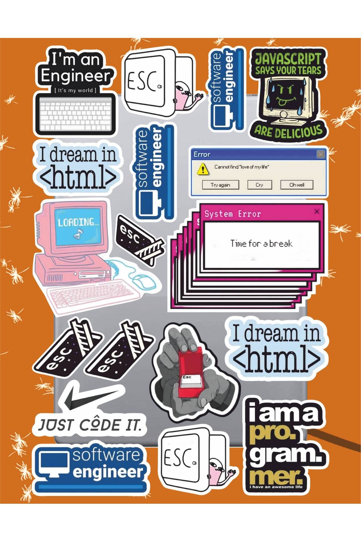 hediyenebak Yazılım Seri 2 Sticker Seti | Laptop Ajanda Pc Tablet Telefon Defter Etiket Bullet Journal