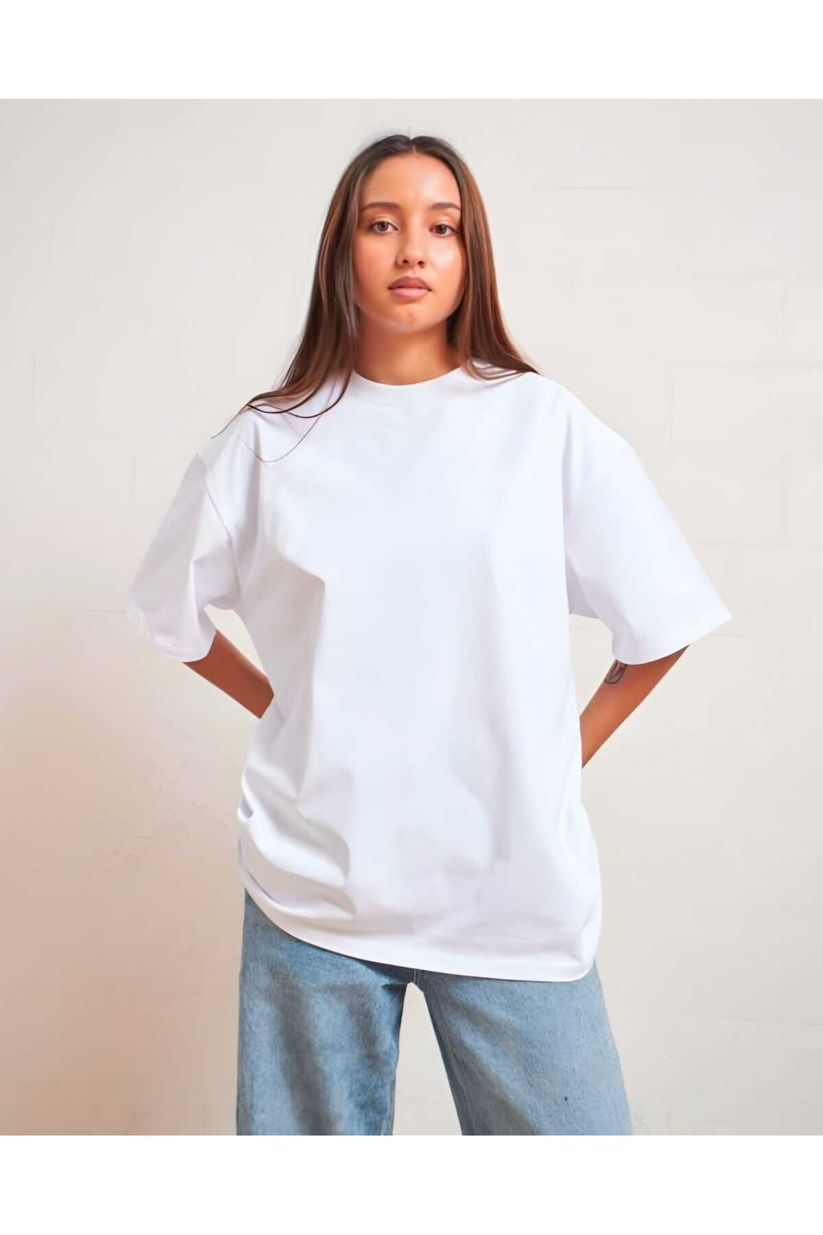 MODA Oversize/Geniş Kesim Pamuk Kısa Kollu Basic T-Shirt