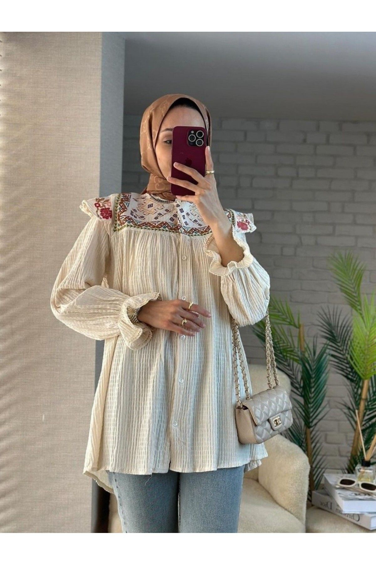 HİJABAYA Etnik Desenli Kolu Lastikli Bürümcük Tunik