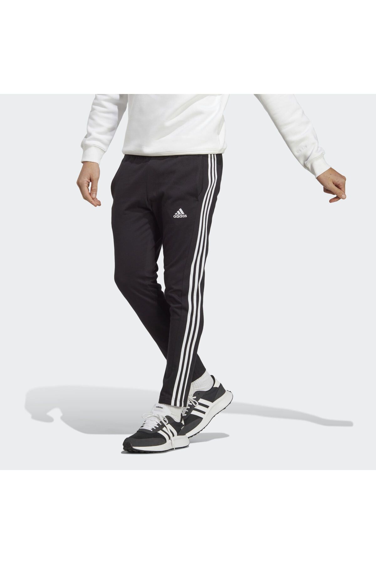 adidas Męskie Essentials 3-paskowe Czarne Zwężane Spodnie Dresowe - Ic0044 Mężczyzna - S