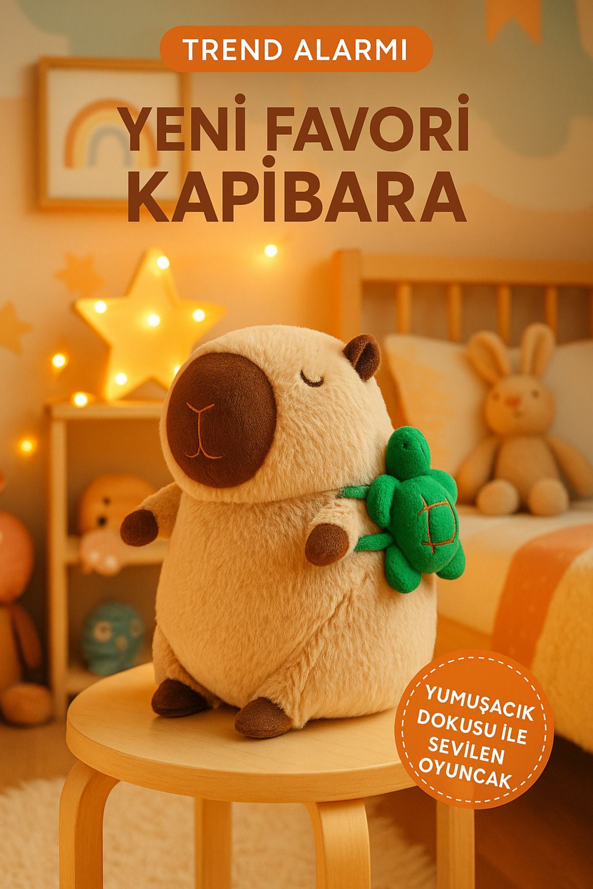 HUA Sevimli Kapibara Peluş Oyuncak - Trend Peluş - Sırtında Kaplumbağa - Yumuşak ve Tatlı (32 cm)