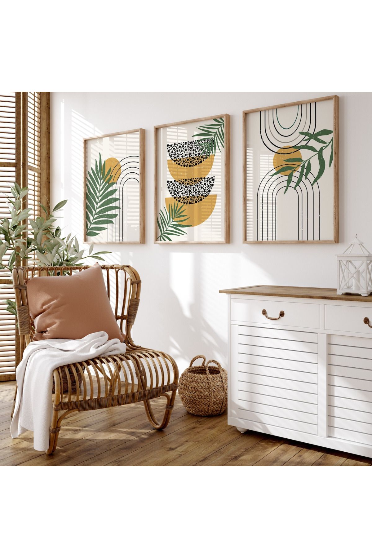 Tuba Decor 3 Parça Ahşap Çerçeve Görünümlü MDF Poster Tablo Seti