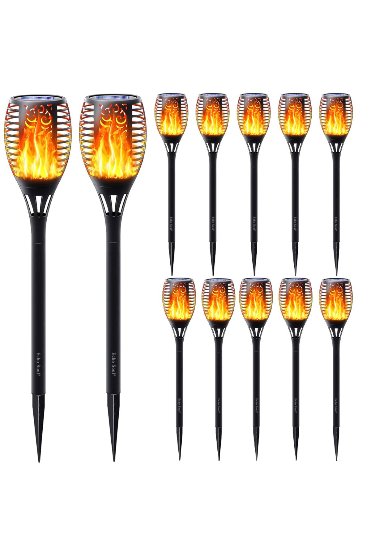 Echo Soul Set De 12 Lampi Solare Pentru Exterior Echo Soul , Rezistente La Intemperii, Design Cu Flacara - One Size