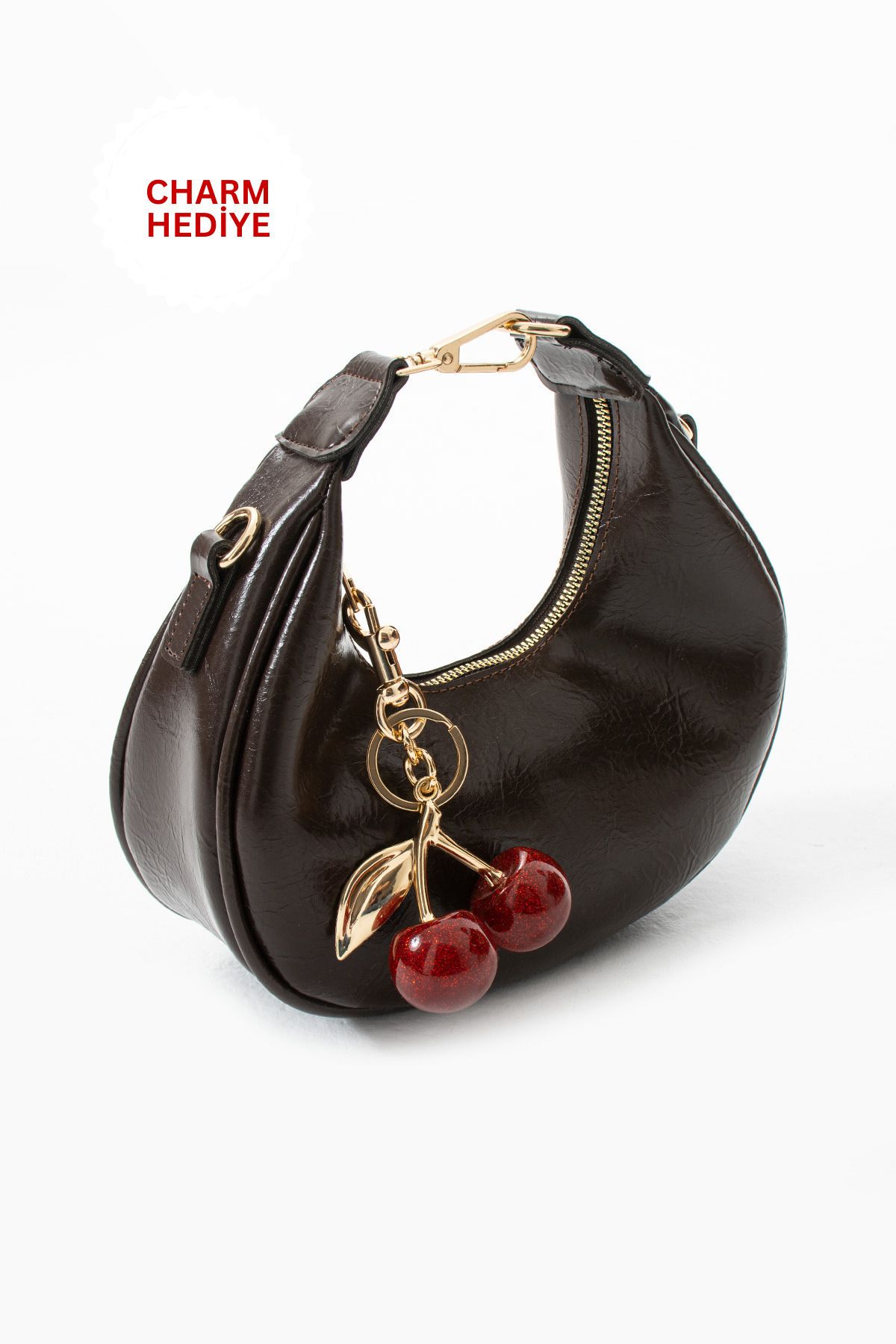 NBİBAGS Betty Model Acı Kahve Charm Hediyeli Kadın El Ve Omuz Çantası